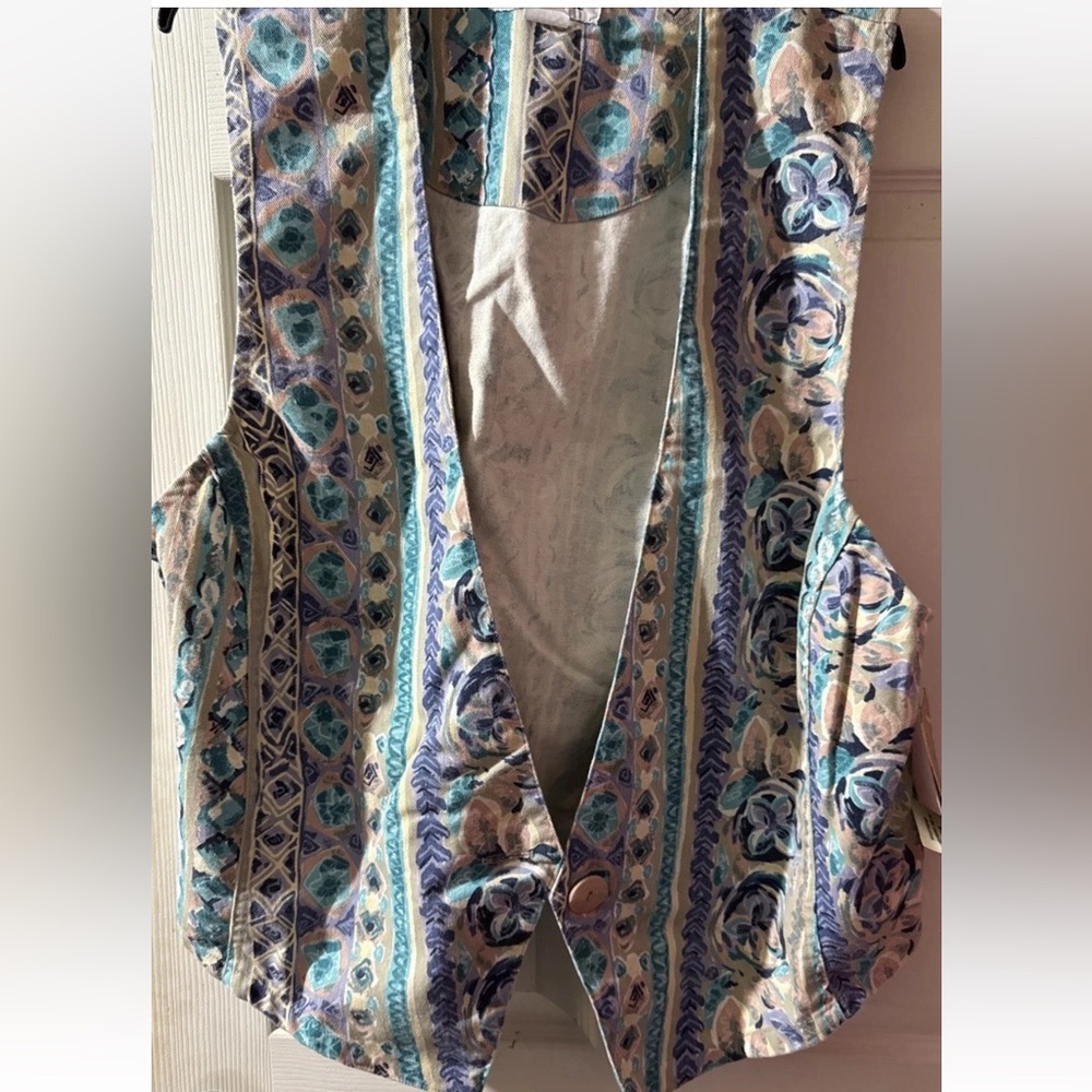 VTG 90s Women 2X Stampede Denim Vest Floral Multicolor Made in U.S.A. Retro Hip